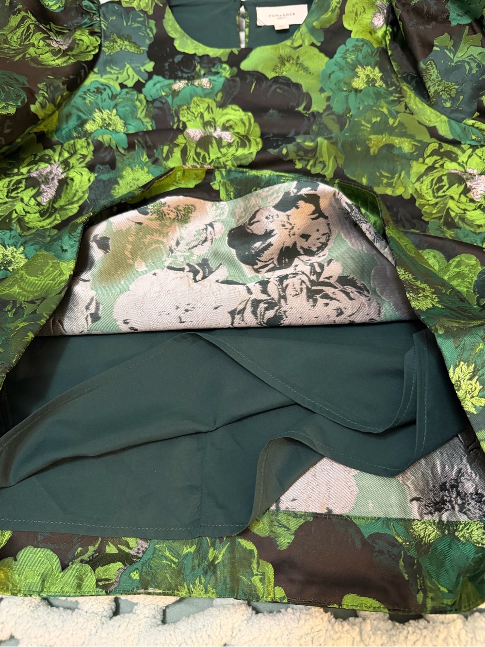 Pomander Place Bold Green Jacquard Lyla Top with Puffed Sleeve Sz Large - Picture 11 of 16